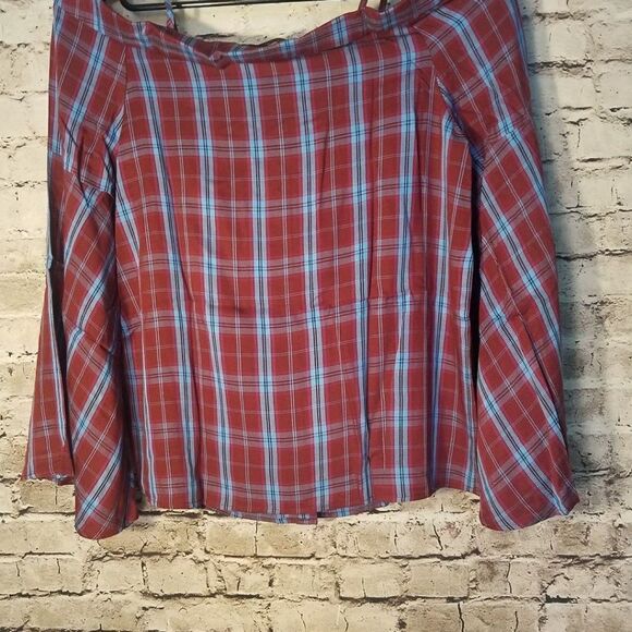 Loft Women's Shirt Cold Should Bell Sleeves Plaid - Picture 2 of 4